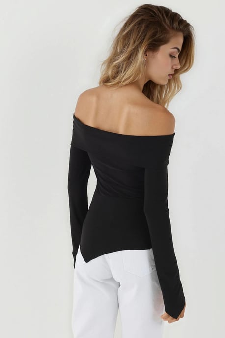 Elegant Off-Shoulder Långärmad Slim Fit Asymmetrisk Topp - Image 4