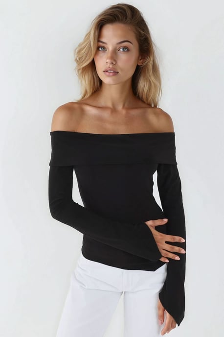 Elegant Off-Shoulder Långärmad Slim Fit Asymmetrisk Topp - Image 5