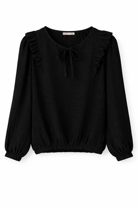 Strukturerad Volang Crew Neck Blus - Image 1