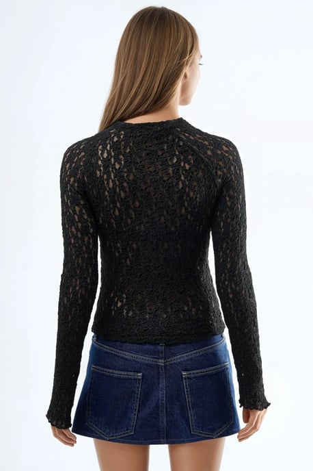Spets Slim Fit Crew Neck Blus - Image 3