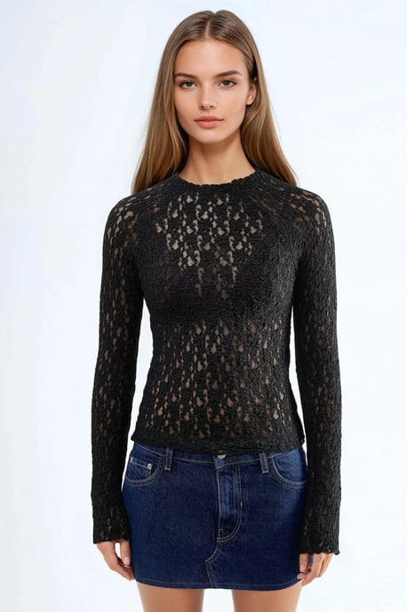 Spets Slim Fit Crew Neck Blus - Image 6