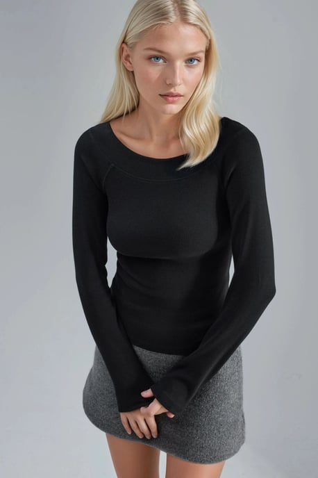 Slim Fit Ribbed Boat Neck Blouse - Image 1