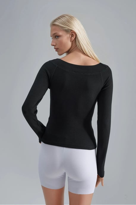 Slim Fit Ribbed Boat Neck Blouse - Image 2