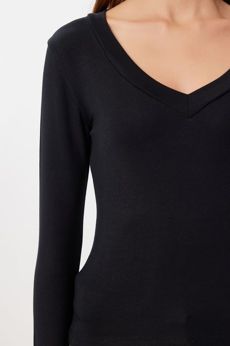 Slim Fit V-ringad Blus med Långa Ärmar - Image 5