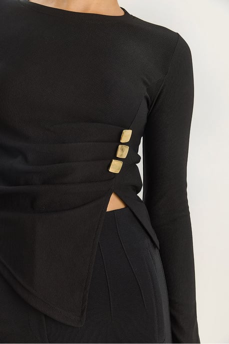Crew Neck Long Sleeve Blouse with Accessory Detail - Image 6