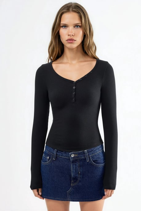 Button Collar Long Sleeve Elastic Blouse - Image 6