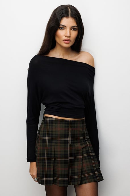 Asymmetrische Kraag Slim Fit Crop Blouse met Uitsnede - Image 1