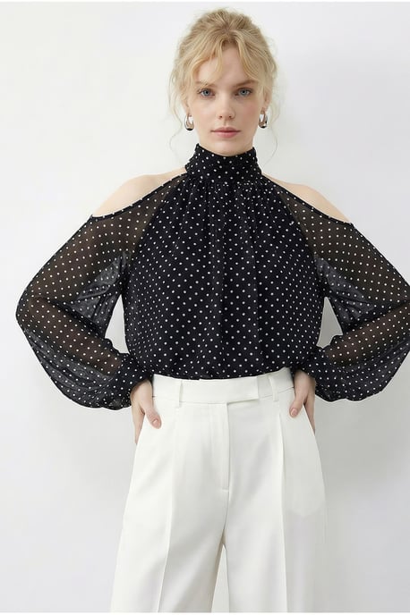 Polkadot Chiffon Colblouse met Uitsnijding - Image 3