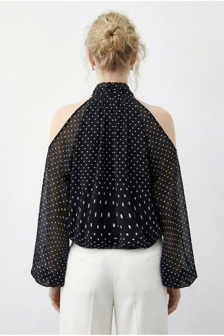 Polkadot Chiffon Colblouse met Uitsnijding - Image 4