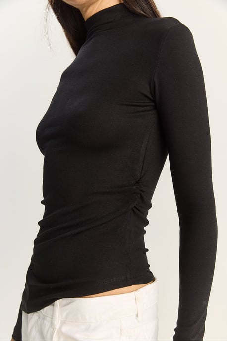 Fitted Turtleneck Long Sleeve Blouse with Ruffle Detail - Image 6