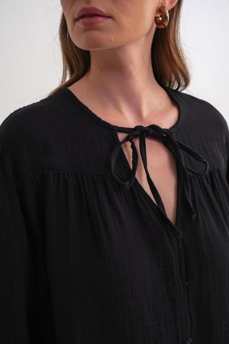 Long Sleeve Relaxed Fit Blouse with Tie-Neck - Image 6