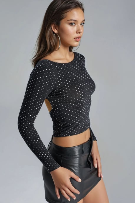 Polka Dot Slim Fit Crop Blouse with Back Detail - Image 2