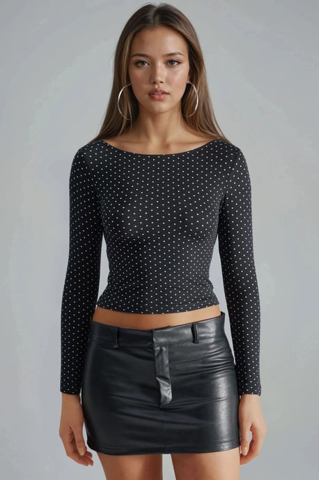 Polka Dot Slim Fit Crop Blouse with Back Detail - Image 3