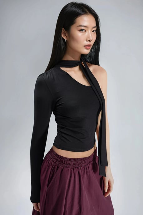 Enkele Mouw Blouse Met Sjaaldetail - Image 4