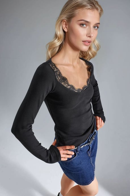 Lace Gedetailleerde V-hals Blouse - Image 3