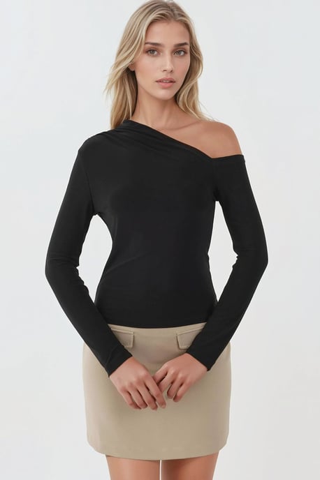 Asymmetrisk Krage Långärmad Slim Fit Mjuk Touch Stickad Topp - Image 3