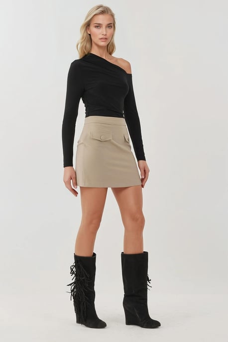Asymmetrisk Krage Långärmad Slim Fit Mjuk Touch Stickad Topp - Image 4