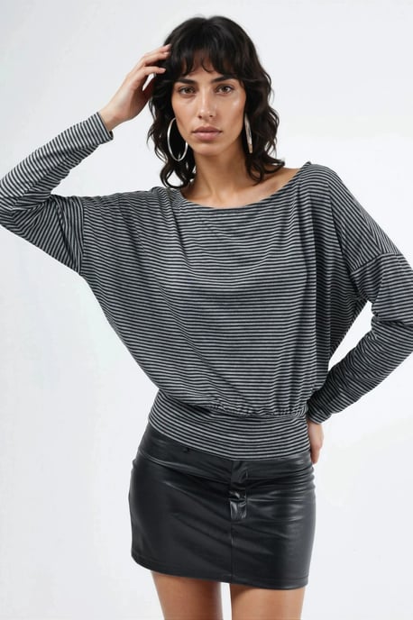 Gestreepte Boot Hals Blouse - Image 1