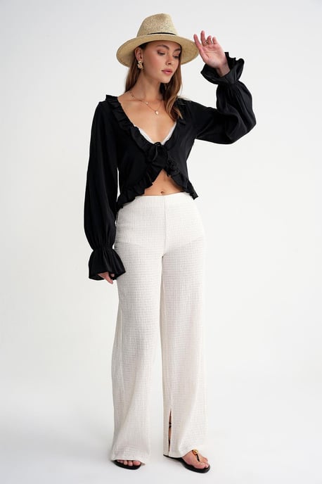 Frilly V-hals Lange Mouw Crop Blouse - Image 2