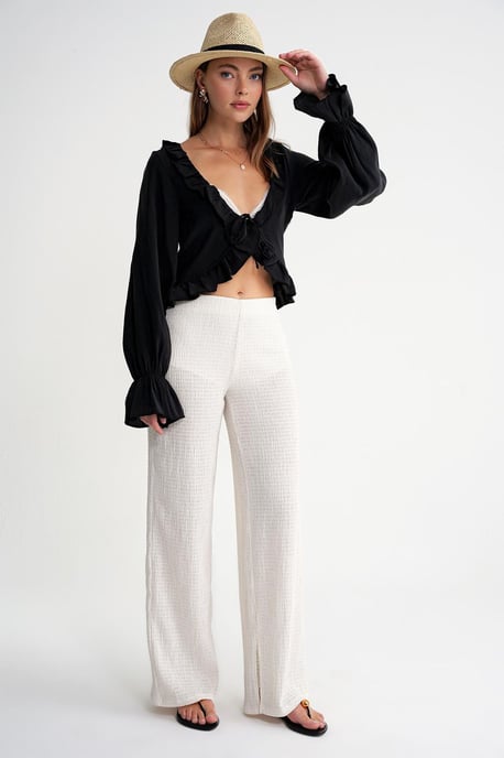 Frilly V-hals Lange Mouw Crop Blouse - Image 3