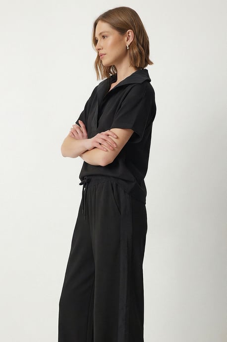 Polokraag Blouse & Midden Taille Wijde Pantalon Twee-Delig Set - Image 3