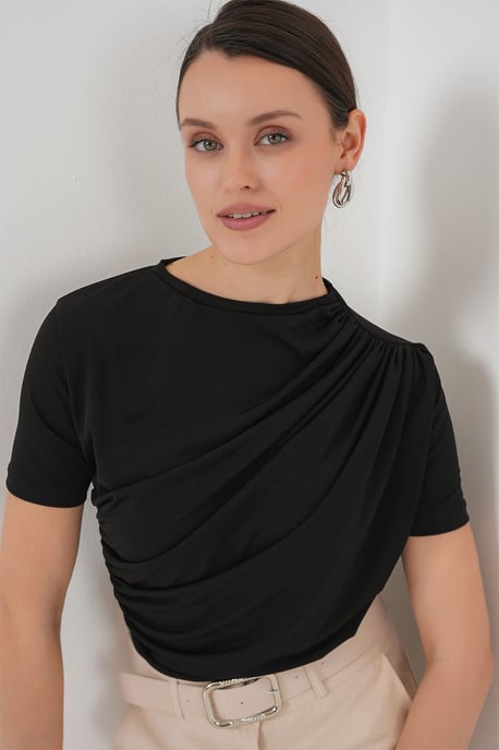 Fitted Blouse met Rimpeldetail en Ronde Hals - Image 1