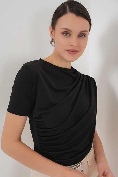 Fitted Blouse met Rimpeldetail en Ronde Hals - Image 2