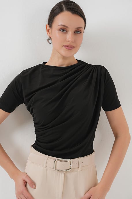 Fitted Blouse met Rimpeldetail en Ronde Hals - Image 4