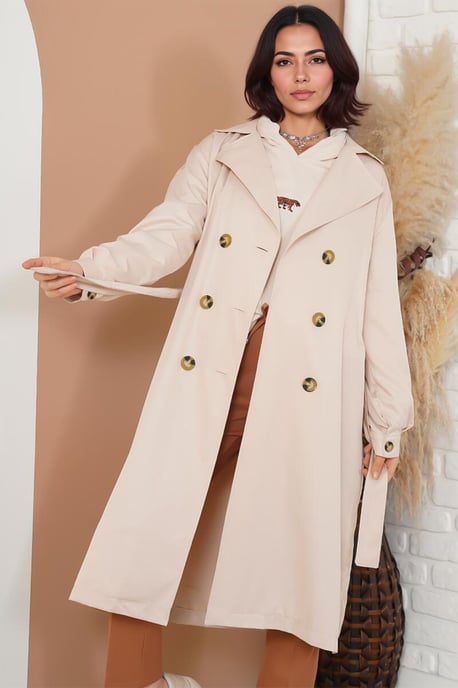 Dubbelknäppt lång trenchcoat - Image 2
