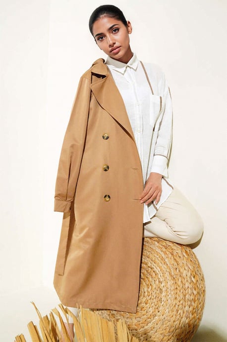 Dubbelknäppt Lång Trenchcoat - Image 2