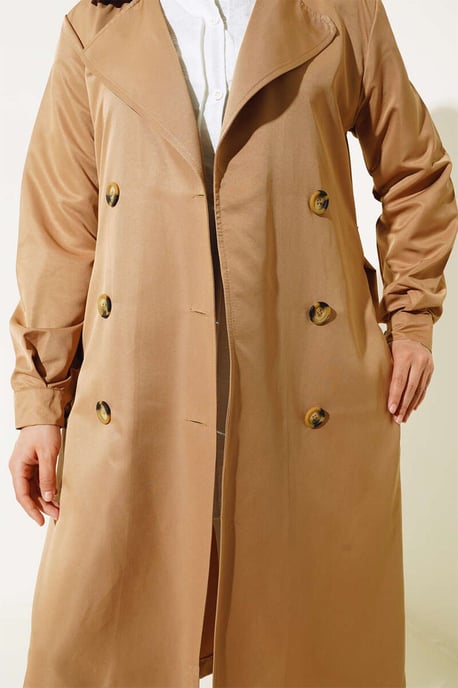 Dubbelknäppt Lång Trenchcoat - Image 3