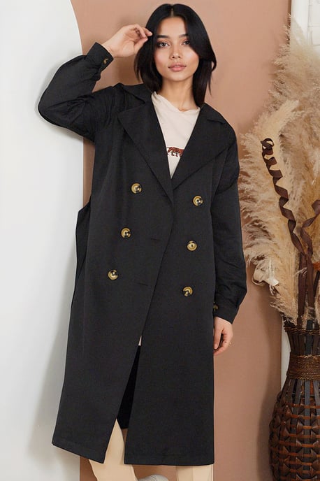 Dubbelt knäppt lång trenchcoat - Image 2