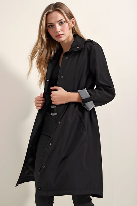 Lange trenchcoat met sjawl-kragen en knopen - Image 1