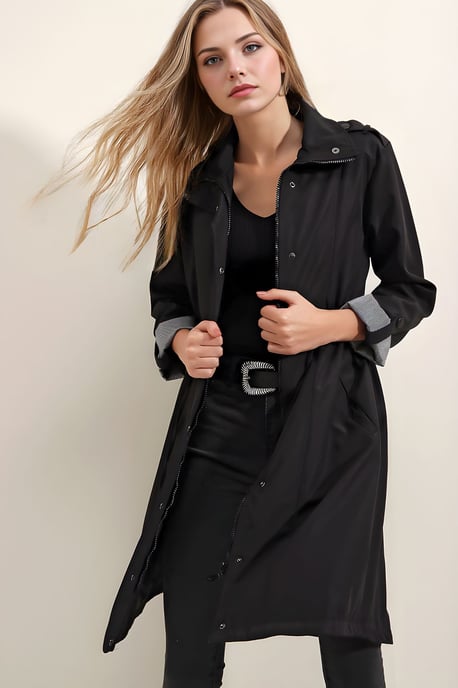Lange trenchcoat met sjawl-kragen en knopen - Image 2
