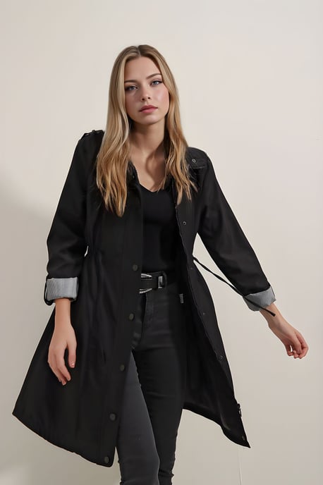 Lange trenchcoat met sjawl-kragen en knopen - Image 3