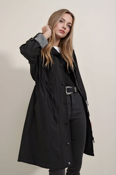 Lange trenchcoat met sjawl-kragen en knopen - Image 4