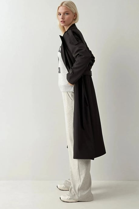 Dubbelknäppt Lång Trenchcoat - Image 3