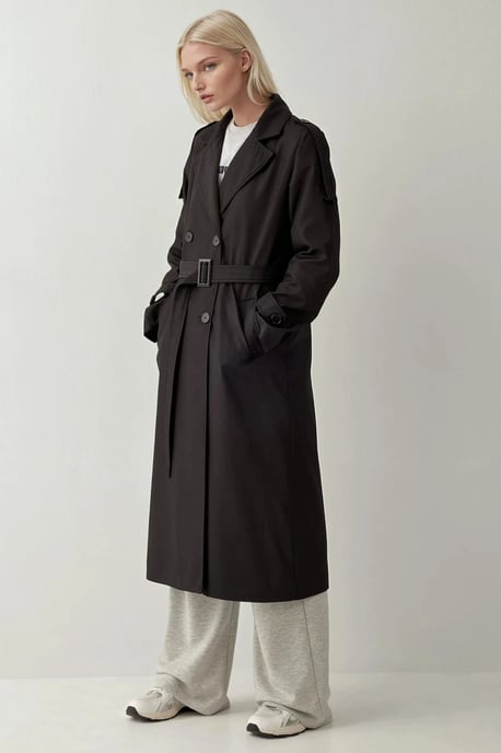 Dubbelknäppt Lång Trenchcoat - Image 4