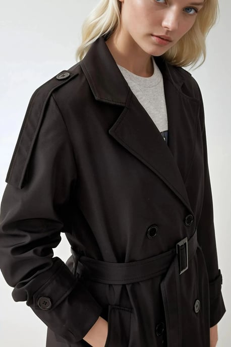 Dubbelknäppt Lång Trenchcoat - Image 5