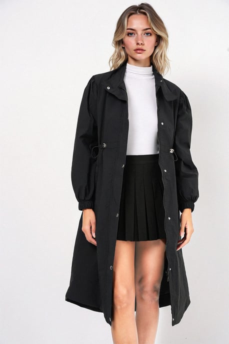 Långt fodrat trench coat med nedvikt krage - Image 1