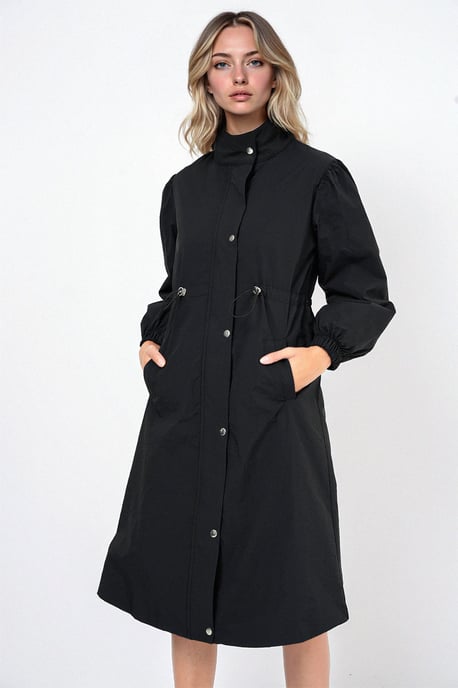 Långt fodrat trench coat med nedvikt krage - Image 2