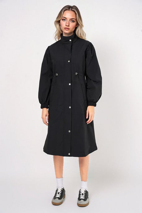 Långt fodrat trench coat med nedvikt krage - Image 3