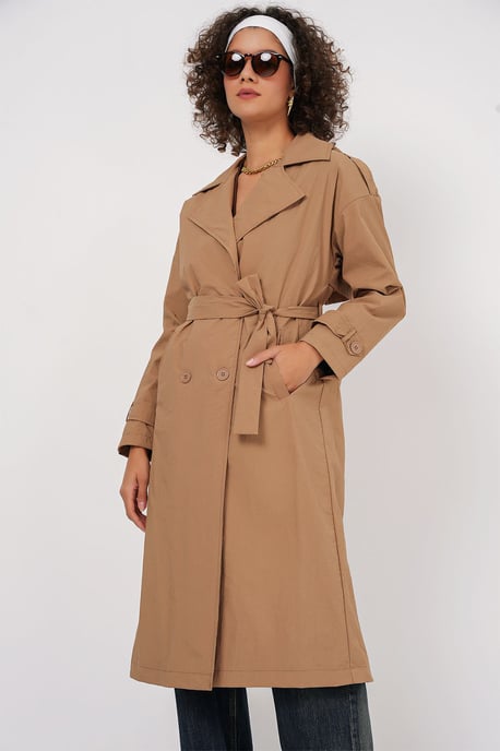 Dubbelknäppt Lång Trenchcoat - Image 2