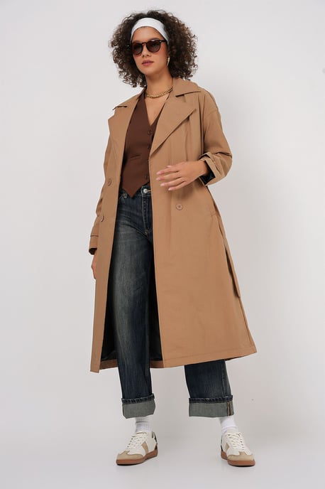 Dubbelknäppt Lång Trenchcoat - Image 3