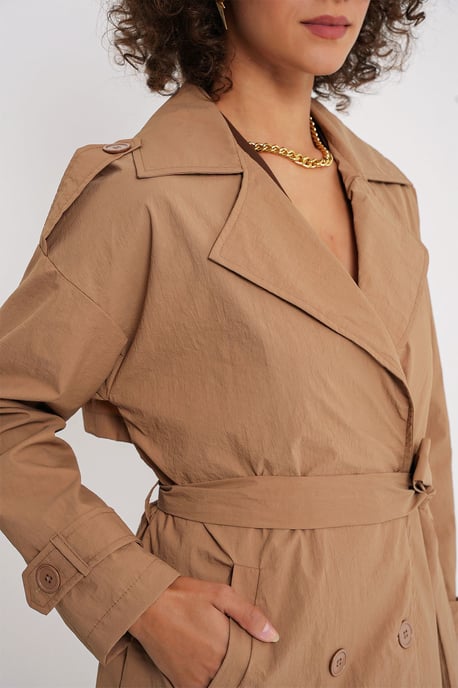 Dubbelknäppt Lång Trenchcoat - Image 4