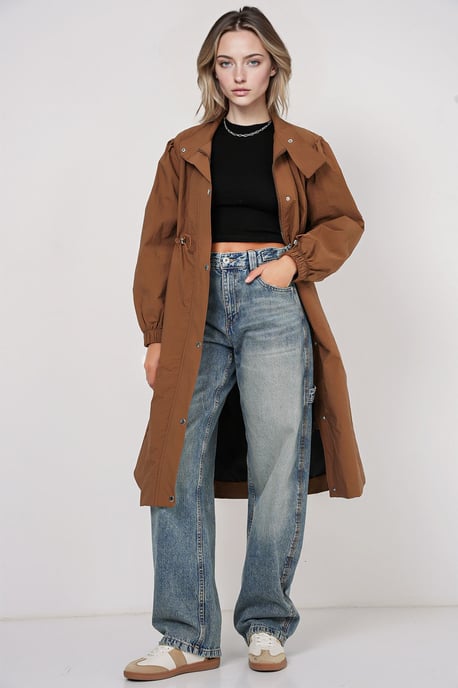 Lange Gevoerde Trenchcoat met Omgeslagen Kraag - Image 3
