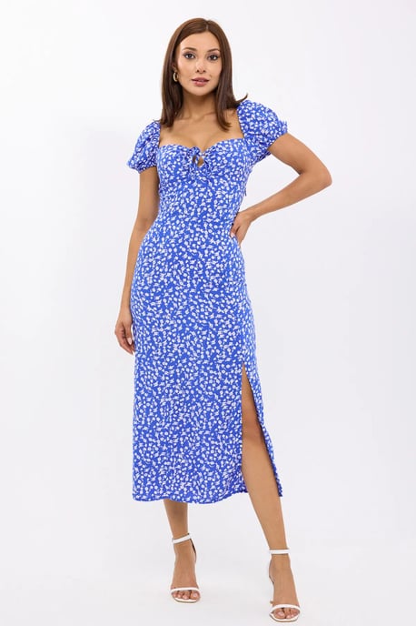 Floral Off Shoulder Side Slit Midi Dress - Image 1