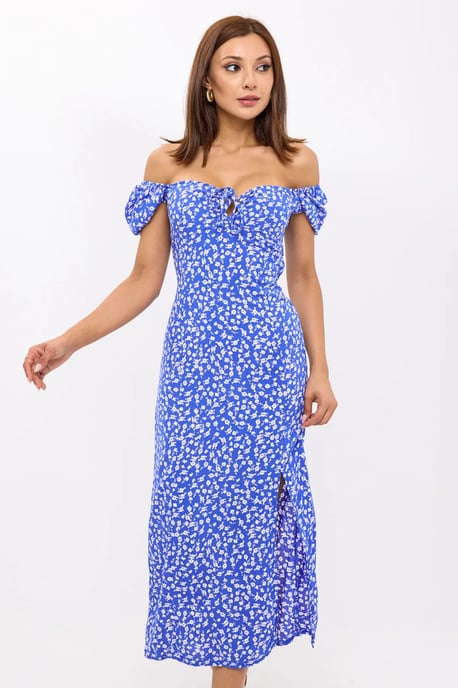 Floral Off Shoulder Side Slit Midi Dress - Image 2