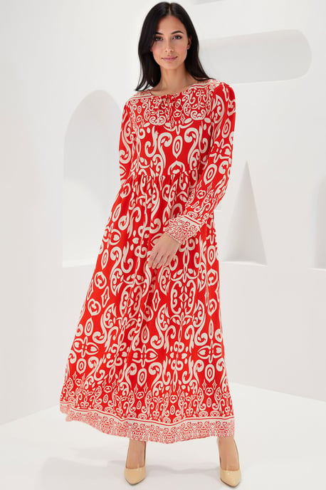 Patterned Maxi Dress with Tie Detail - Image 2