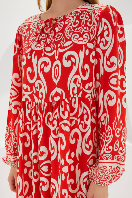 Patterned Maxi Dress with Tie Detail - Image 3